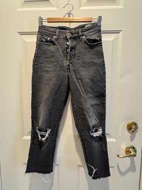 H&M Faded Black Distressed Cropped Ankle Jeans